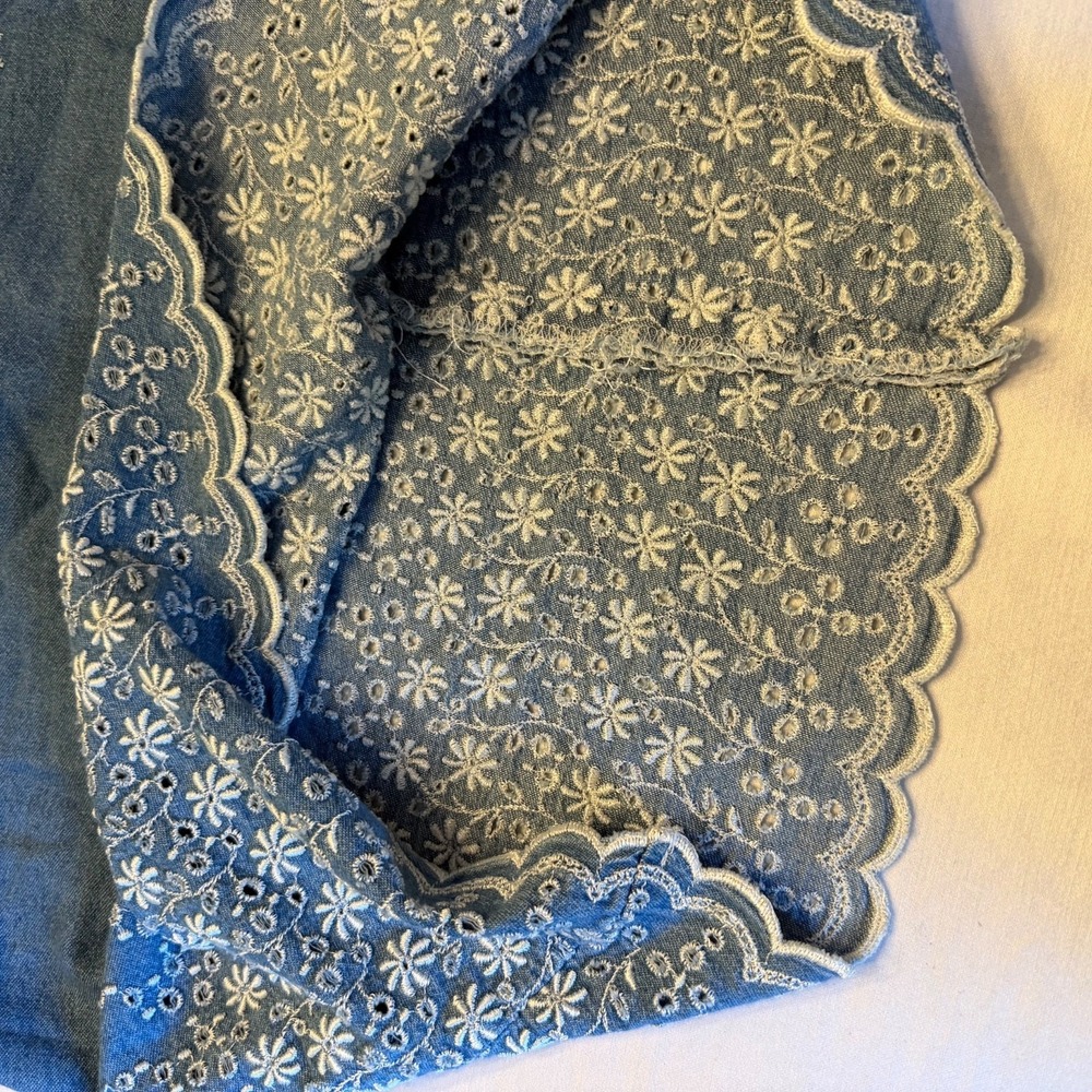 Vintage Express Denim Embroidered Dress Womens 9/10 Blue Sleeveless Y2K Cottage - Picture 13 of 13